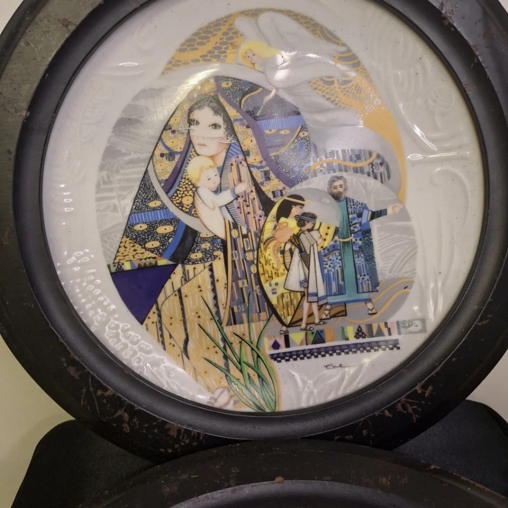 TWO Decorative Biblical Wall Plates with Black Frame. [13